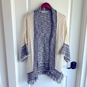 Ellison Woman’s Black Cream Fringe Knit Cardigan Geometric One Size